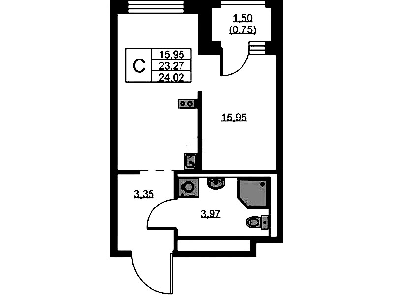 Квартира студия 24.02 м², 3/9 эт., ЖК «GloraX Новоселье»